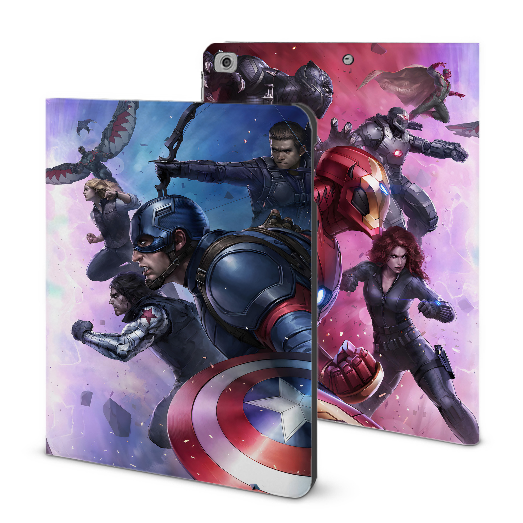 （画像用） アベンジャーズ The Avengers IPad ケース ブック型 PUレザー TPU 耐衝撃 軽量 薄型 ペン収納なし 全面保護 IPad 各モデル対応